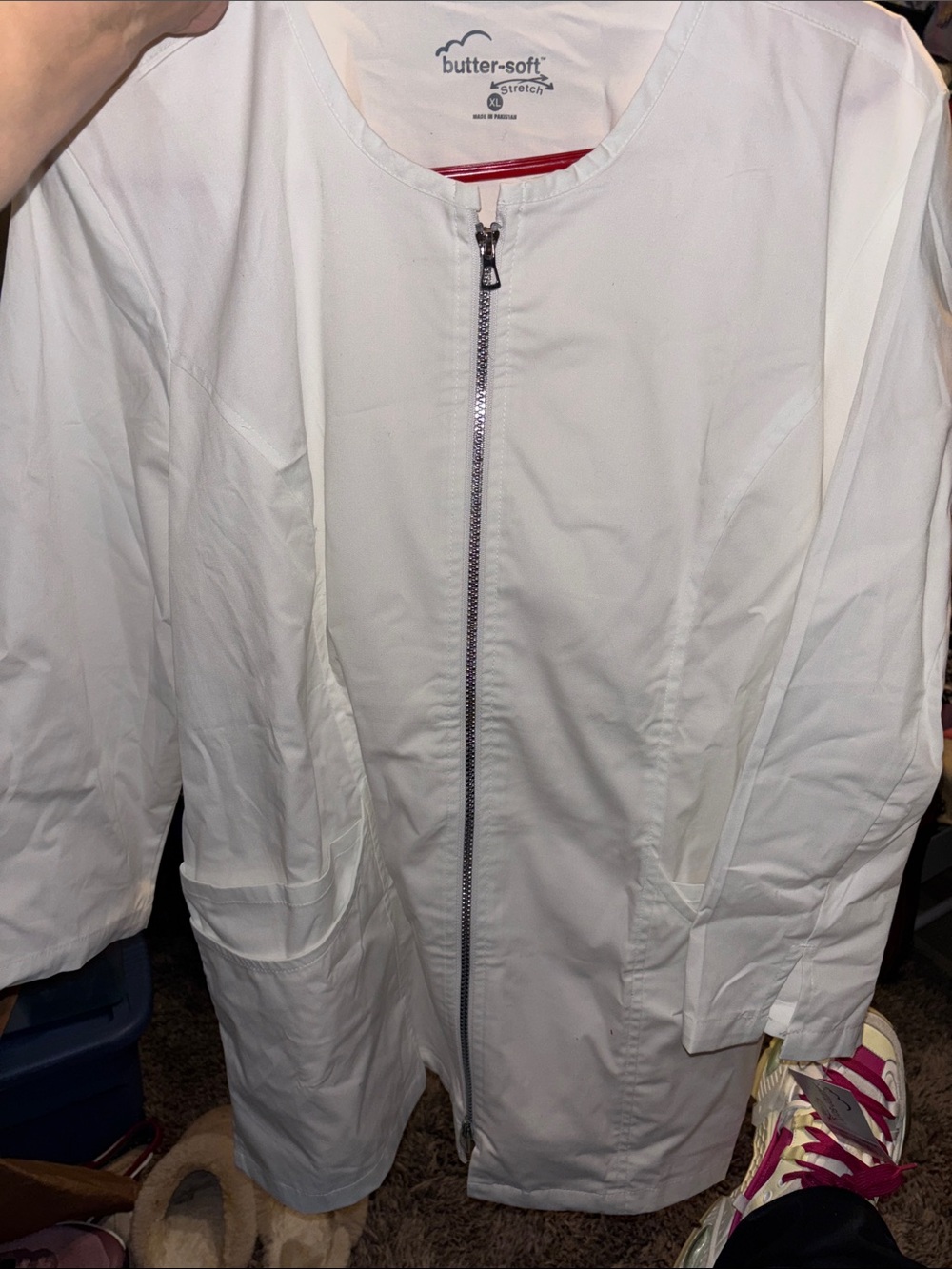 Butter-Soft White Top with zipper (Nurse zip jacket)